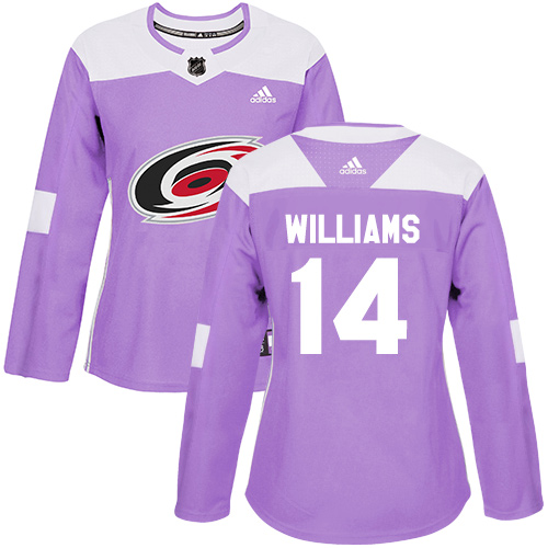 Adidas Hurricanes #14 Justin Williams Purple Authentic Fights Cancer Women's Stitched NHL Jersey - Click Image to Close